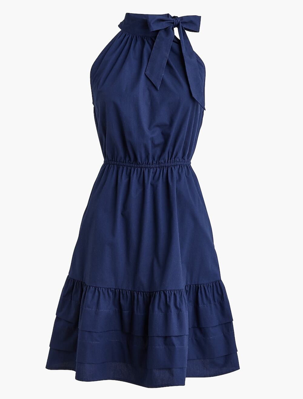 J.Crew Poplin Halter Neck Mini Dress Navy Cotton Bow Pockets Tiered US 10 NWT